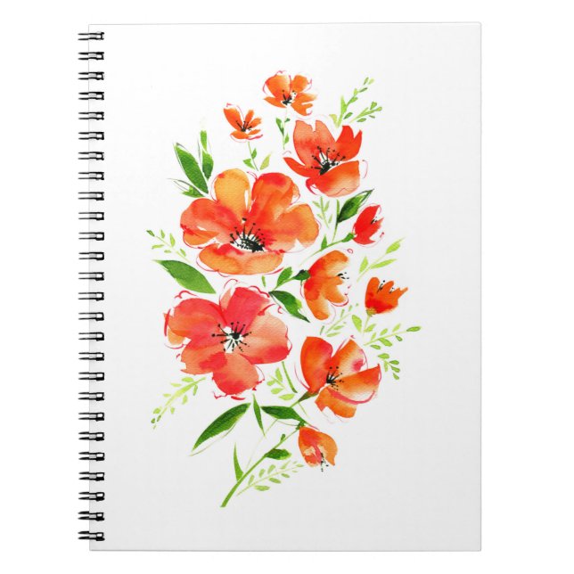Cuaderno Ramo acuarela de flores ornamentales de amapola (Frente)