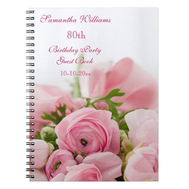 Cuaderno Ramo de 80.o cumpleaños de los rosas rosados (Frente)