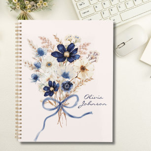 Cuaderno Ramo de flores azul marino acuarela personalizado