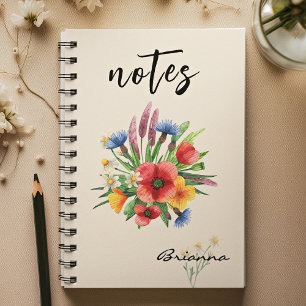 Cuaderno Ramo de flores de acuarela brillante    Nombre