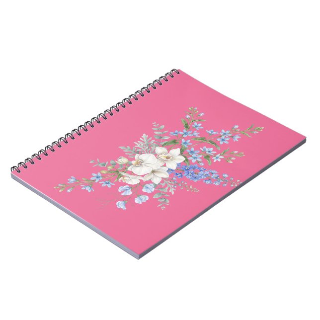 Cuaderno Ramo de Flores de Orquídea, Floral Acuarela  (Lado Izquierdo)