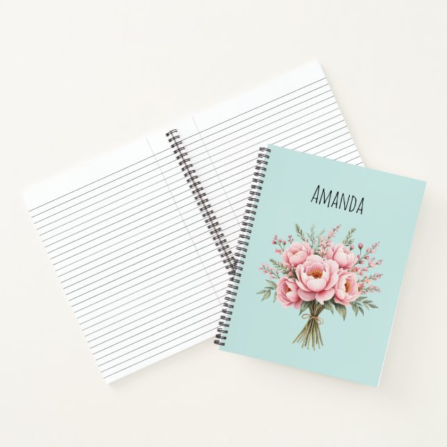 Cuaderno Ramo de flores de peonía rosa bonita (Interior)