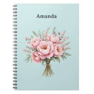 Cuaderno Ramo de flores de peonía rosa bonita