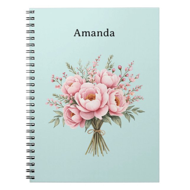 Cuaderno Ramo de flores de peonía rosa bonita (Frente)