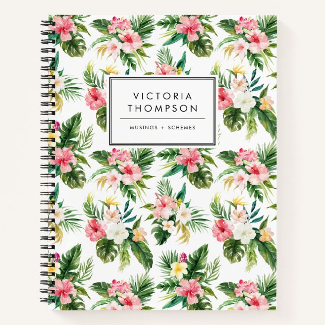 Cuaderno Ramo de flores tropicales en acuarela patrón (Anverso)