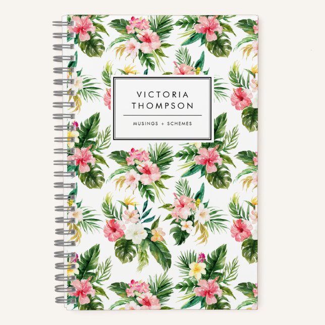 Cuaderno Ramo de flores tropicales en acuarela patrón (Anverso)