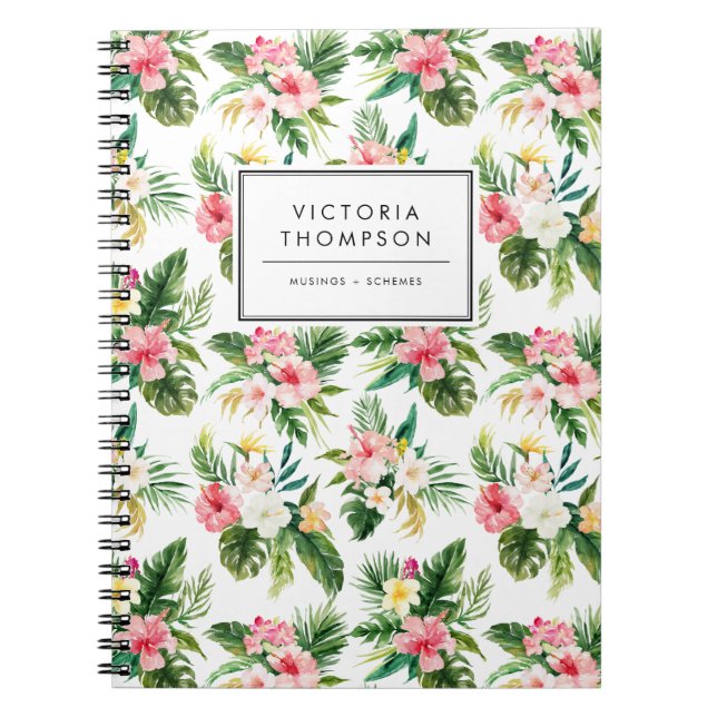 Cuaderno Ramo de flores tropicales en acuarela patrón (Frente)