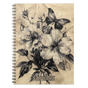 Cuaderno Ramo de mariposa hibisco sepia vintage