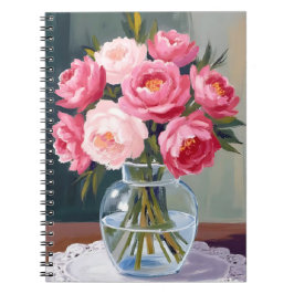 Cuaderno Ramo de Peonía | Florero Rosado Floral Acuarela