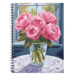 Cuaderno Ramo de Peonía Sonrojada | Pintura de Flor Rosa