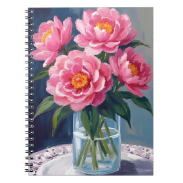 Cuaderno Ramo de Peonías Pintura Floral de Flores Rosadas