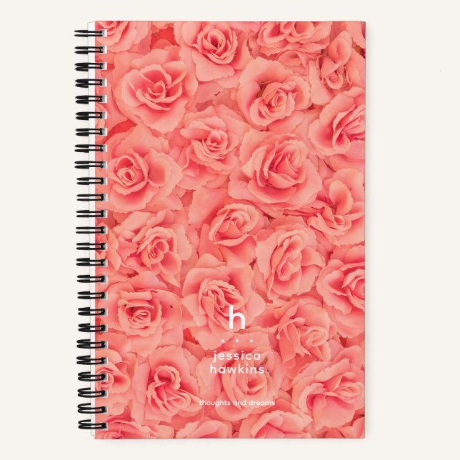Cuaderno Ramo de rosa rosa de moda monograma moderno (Anverso)