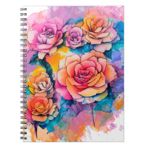 Cuaderno Ramo de rosas con manchas de pintura acuarela mode