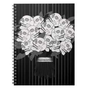 Cuaderno Ramo de Rosas de Cráneos Bouquet Negro y Blanco Fi