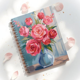 Cuaderno Ramo de Rosas   Florero Rojo Acuarela Floral