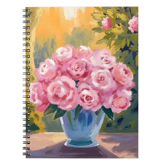 Cuaderno Ramo de Rosas Rosadas | Jarrón Floral Acuarela (Frente)
