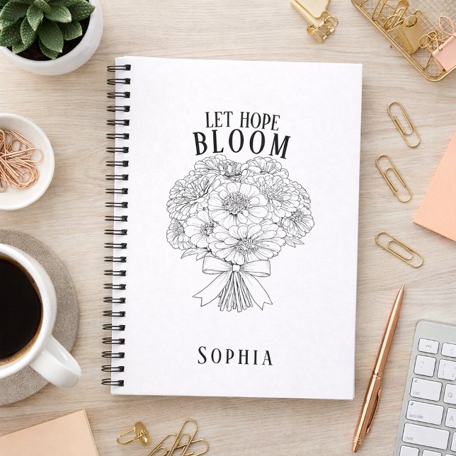 Cuaderno Ramo de Zinnia Personalizado 'Deja que la Esperanz (Let Hope Bloom Bouquet Custom Name Journal )