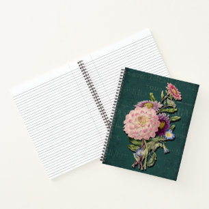 Cuaderno Ramo Floral Vintage en Pizarra Verde Profunda
