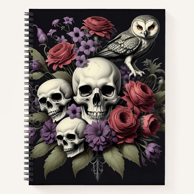 Cuaderno Ramo gótico con 3 calaveras y un búho (Anverso)