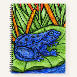 Cuaderno Rana azul vibrante sobre hierba de agua Lily Pad