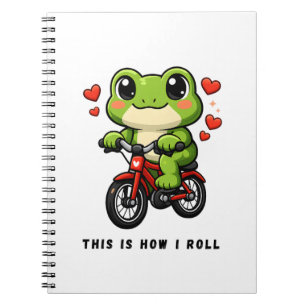 Cuaderno Rana Ciclista Adorable Arte de Rana Kawaii en Bi