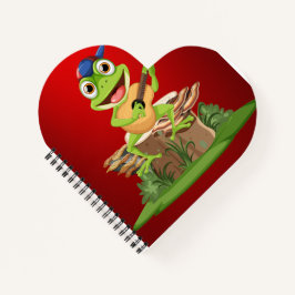 Cuaderno Rana de dibujos animados rojos tocando la guitarra