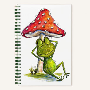 Cuaderno Rana escabrosa bajo un hongo