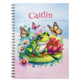 Cuaderno Rana, flores y mariposas personalizadas