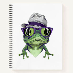Cuaderno Rana hipster con gafas y vector gorra