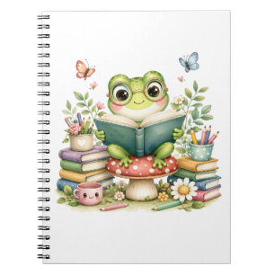 Cuaderno Rana Kawaii Adorable Leyendo un Libro Libro de A