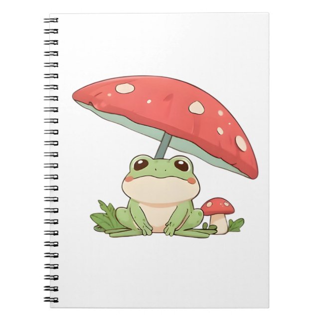 Cuaderno Rana Kawaii de Día Lluvioso Bajo Hongo (Frente)