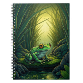 Cuaderno Rana verde encantada en un bosque