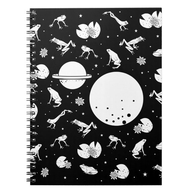 Cuaderno Ranas en el espacio en blanco y negro (Frente)