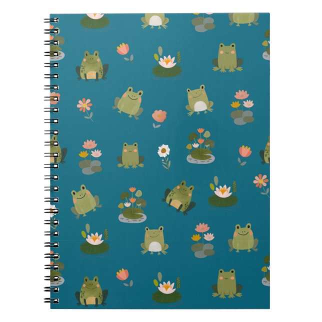 Cuaderno Ranas y hojas de nenúfar en azul turquesa (Frente)