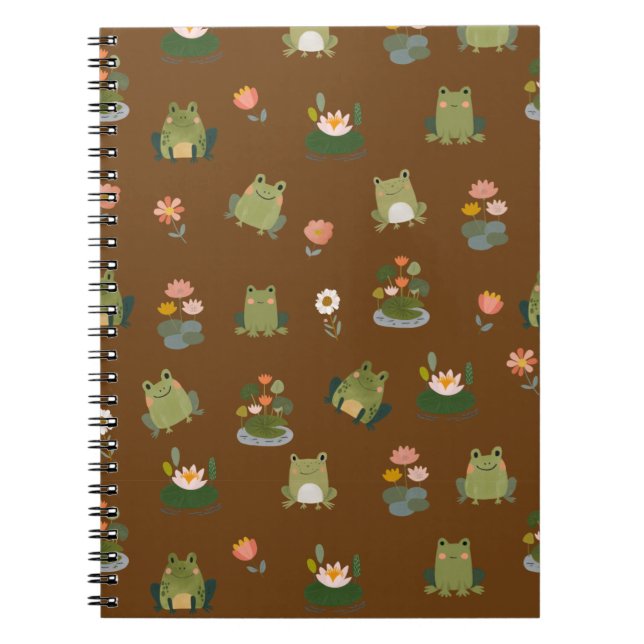 Cuaderno Ranas y hojas de nenúfar en marrón (Frente)