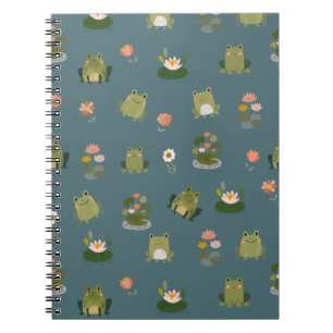 Cuaderno Ranas y hojas de nenúfar en turquesa oscuro