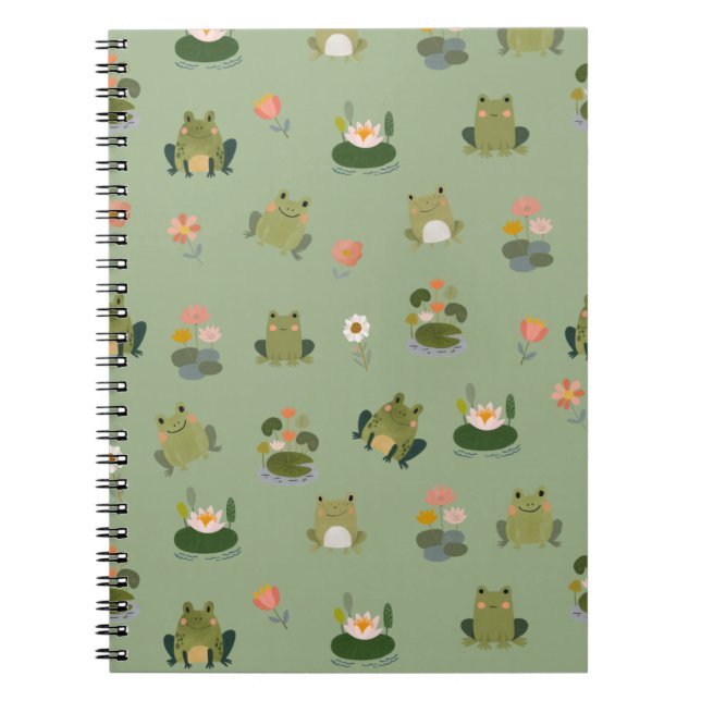 Cuaderno Ranas y hojas de nenúfar en verde claro (Frente)