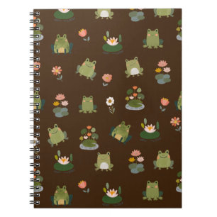 Cuaderno Ranas y hojas de nenúfar sobre marrón oscuro