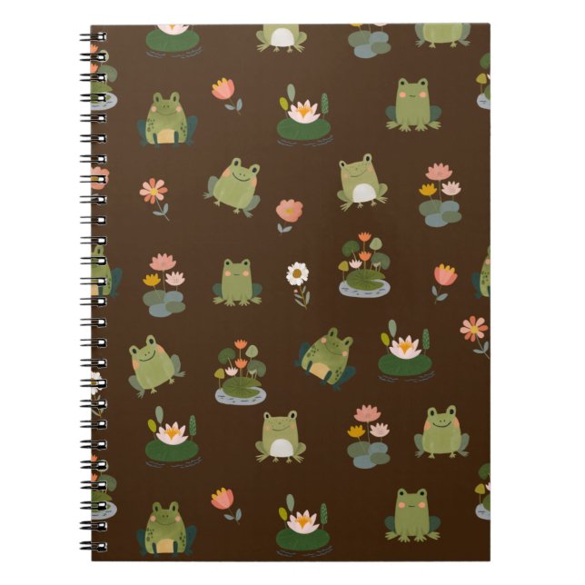 Cuaderno Ranas y hojas de nenúfar sobre marrón oscuro (Frente)