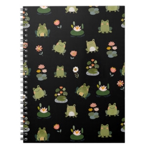 Cuaderno Ranas y hojas de nenúfar sobre negro
