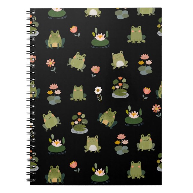 Cuaderno Ranas y hojas de nenúfar sobre negro (Frente)