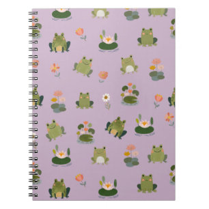 Cuaderno Ranas y hojas de nenúfar sobre púrpura rosado