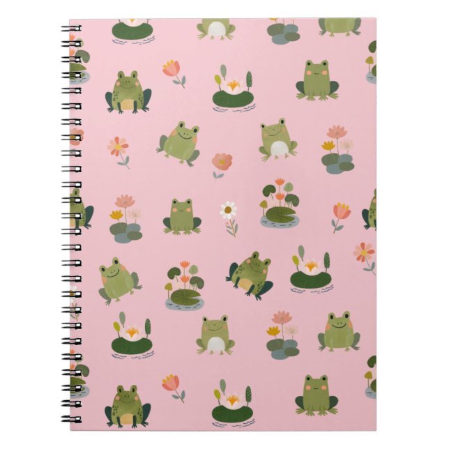 Cuaderno Ranas y hojas de nenúfar sobre rosa claro (Frente)