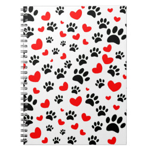 Cuaderno Random Dog Paw Prints And Red Hearts