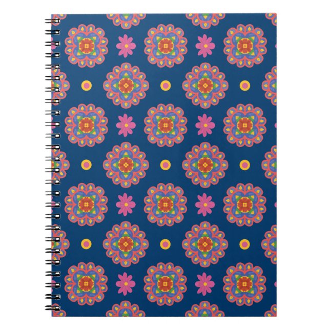 Cuaderno Rangoli, flores y puntos de polka, portátil azul (Frente)