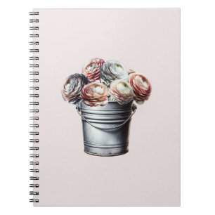 Cuaderno Ranunculus en Cubo de Hojalata Glam Rústico Rosa