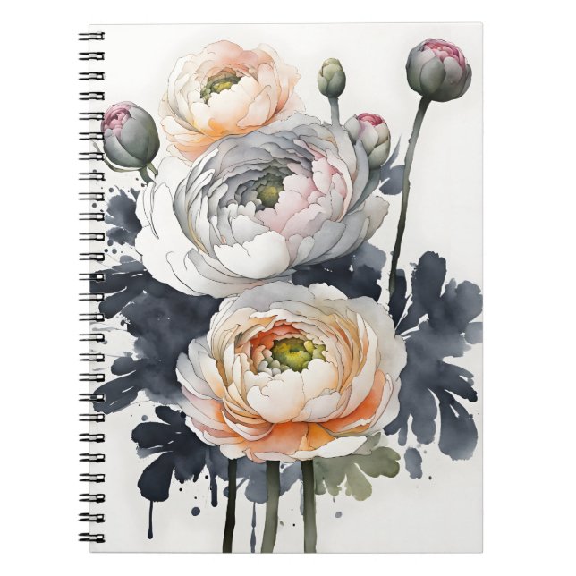 Cuaderno Ranunculus - Flores de acuarela (Frente)