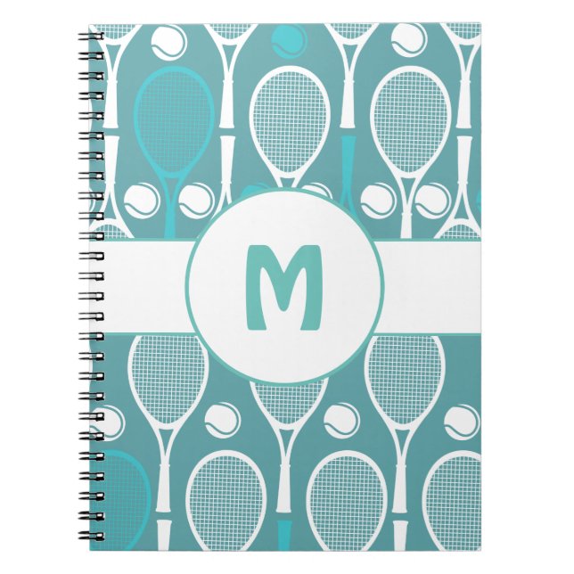 Cuaderno Raquetas de Tenis Azules y Blancas Pelotas Nombre  (Frente)