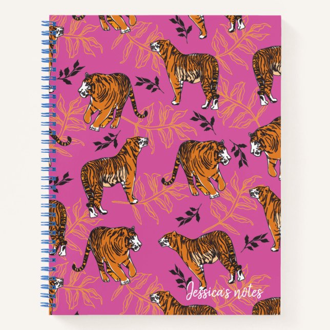 Cuaderno Raro patrón de tigre en rosa brillante (Anverso)
