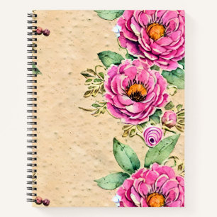 Cuaderno Raspapbook rústico Flores rosadas cúrcutas Esbozo